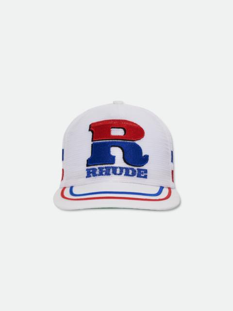 Rhude SPLIT PETROL LOGO MESH TRUCKER HAT