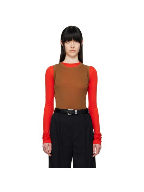 AURALEE Brown Super High Gauge Sheer Tank Top