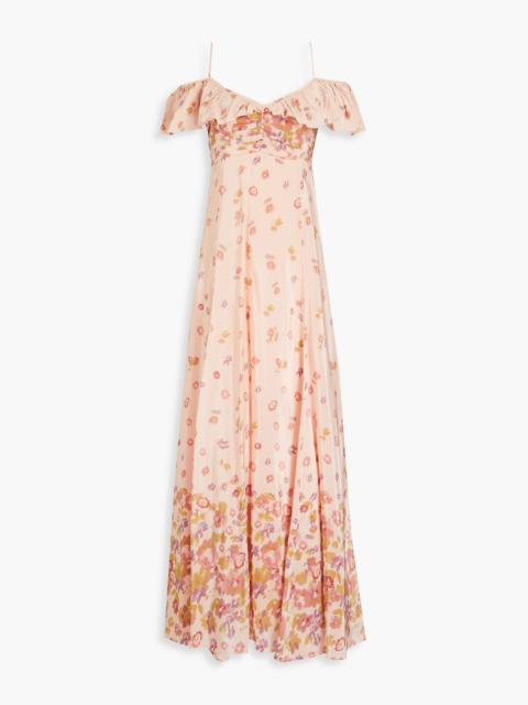 Other Designers Cold-shoulder floral-print satin maxi dress