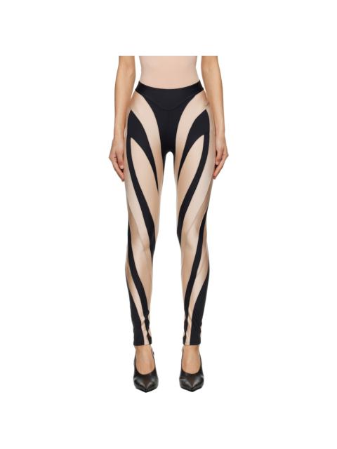 MUGLER Black & Beige Spiral Leggings