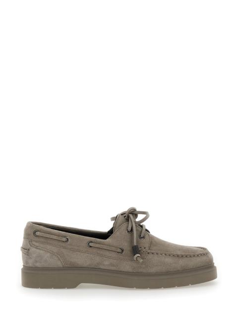 Brunello Cucinelli Beige Boat Loafers With Jewelry Details In Suede Women