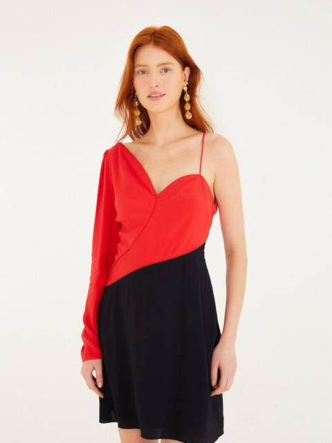 FARM RIO Red Bicolor One-Shoulder Mini Dress