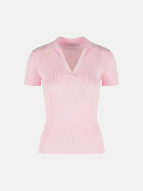 Max Mara 'ALBERO' PINK VIRGIN WOOL POLO SHIRT