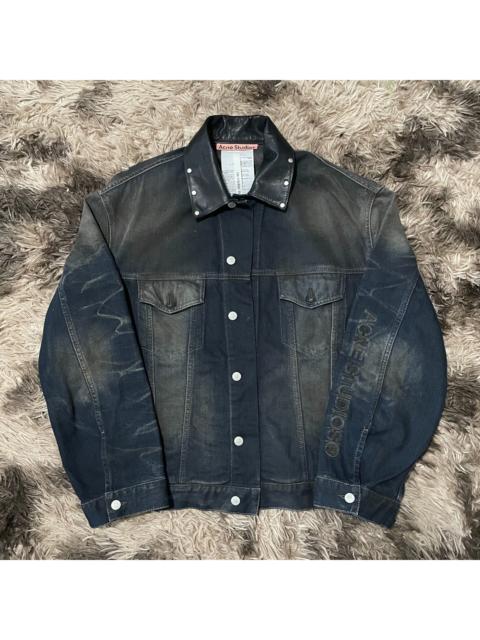 Acne Studios Acne Studios Dirty Wash Oversize Denim Jacket With Leather Collar