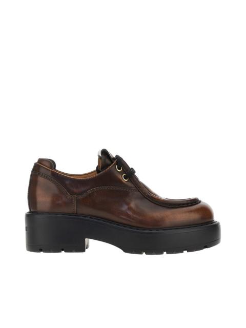 Miu Miu Miu Miu Fumé Leather Laced Shoes Brown