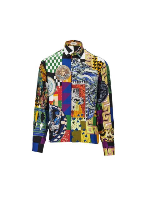 VERSACE Versace Medusa Collage Silk Twill Shirt Multicolor