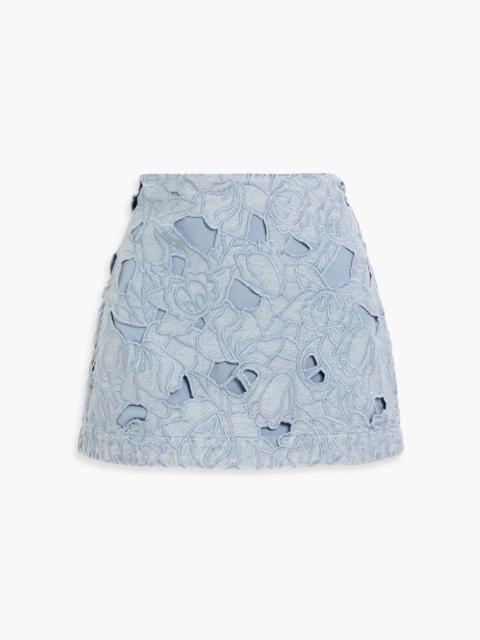 Alice + Olivia Rubi embroidered denim mini skirt