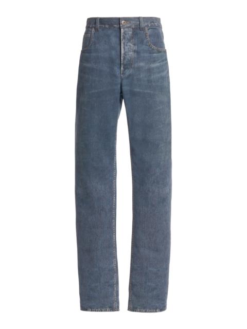 Bottega Veneta Denim-Printed Leather Trousers blue