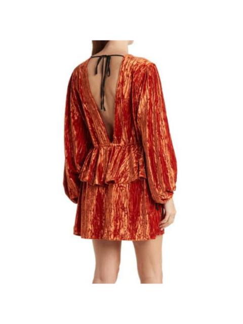 Other Designers TOPSHOP NWT Balloon Sleeve Open Back Velvet Minidress In Orange