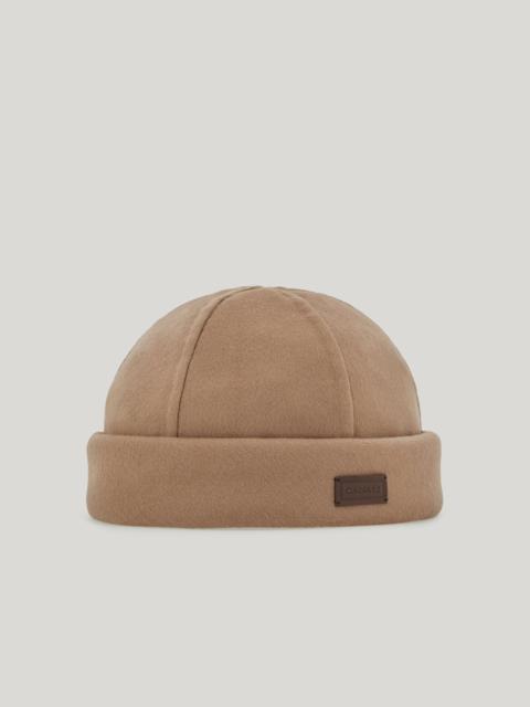 Canali TAUPE BEANIE WITH DOUBLE STITCHING AND LEATHER LOGO TAG