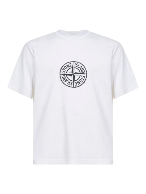 Stone Island Stone Island Men White Organic Jersey T-Shirt With "All Around Compass" Print