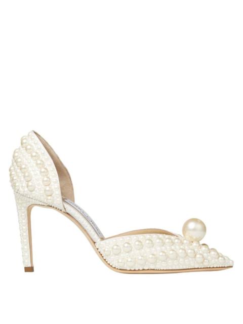 JIMMY CHOO Jimmy Choo Sabine 85 Pearl-Embellished Satin Pumps