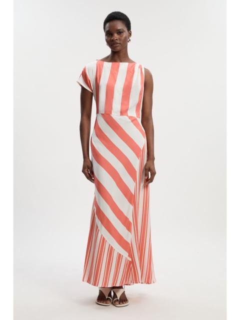 KAREN MILLEN Viscose Linen Mixed Stripe Asymmetric Woven Midi Dress