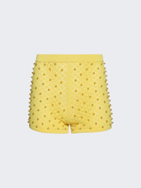 David Koma Allover Pearl Detail Knit Shorts Yellow