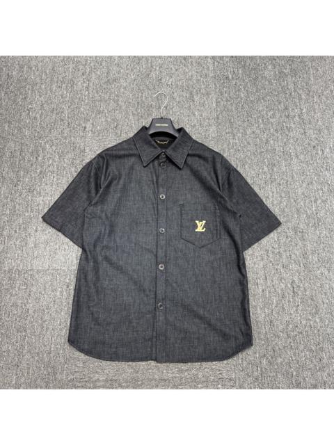 louis vuitton lv embroidered lettering short sleeve shirt