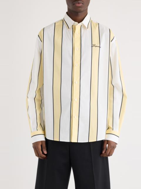 JACQUEMUS Jacquemus La Chemise Simon Stripe Button-Up Shirt in Print Stripes White /Yellow at Nordstrom