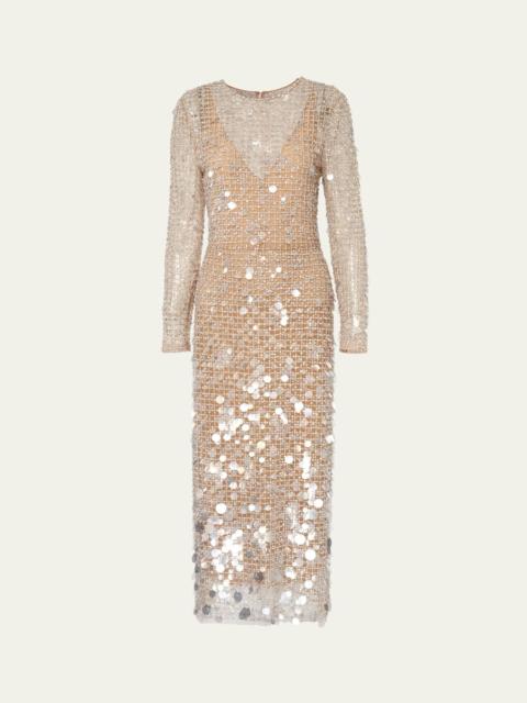 CAROLINA HERRERA Embellished Long-Sleeve Midi Dress