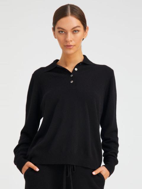 SPRWMN BLACK CASHMERE POLO SWEATER