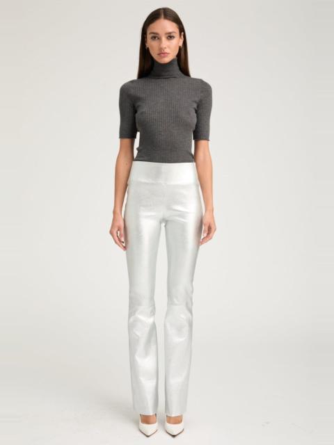 SPRWMN METALLIC SILVER LEATHER MICRO FLARE