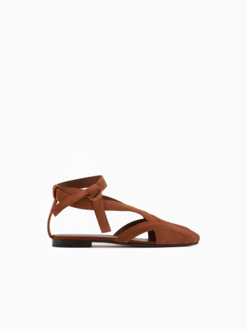 EMPORIO ARMANI ICON SUEDE SANDALS WITH CUT-OUT AND STRAP