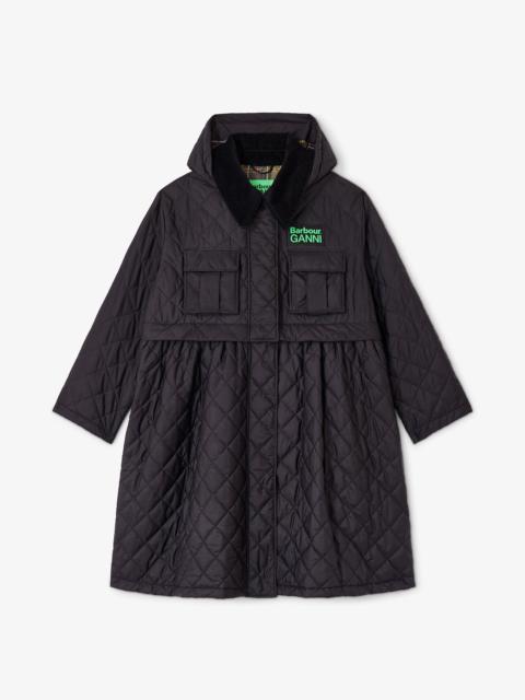 GANNI QUILTED LONG COAT IN BLACK