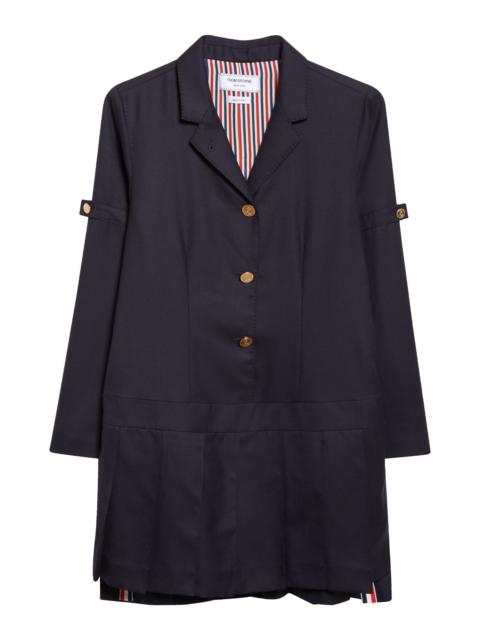 Thom Browne Thom Browne Long Sleeve Pleated Wool Blazer Dress in Navy at Nordstrom
