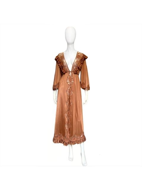 Vetements fall 2019 demna metallic brown floral ruffles lace robe dress