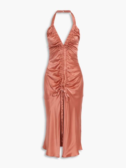 NICHOLAS Ruched silk-satin halterneck midi dress