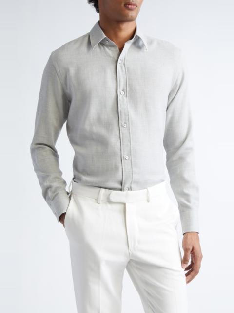 TOM FORD TOM FORD Cotton & Cashmere Mélange Twill Button-Up Shirt in Ig100 Grey at Nordstrom