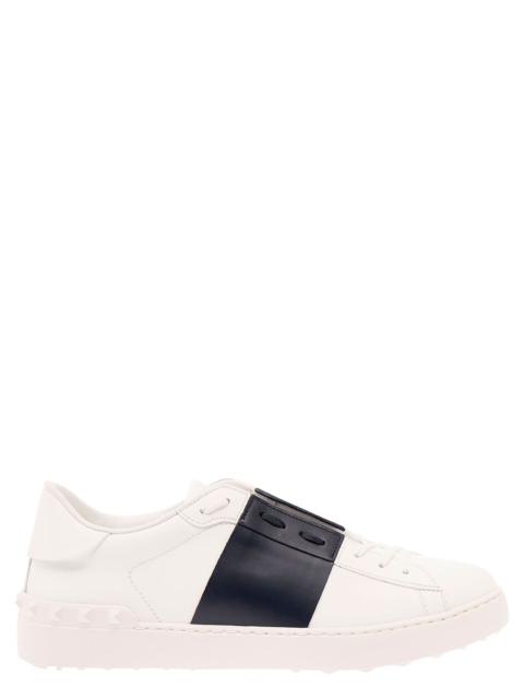 Valentino Valentino Garavani Men 'Open' White Low Top Sneakers With Contrasting Band And Studs In Leather Man