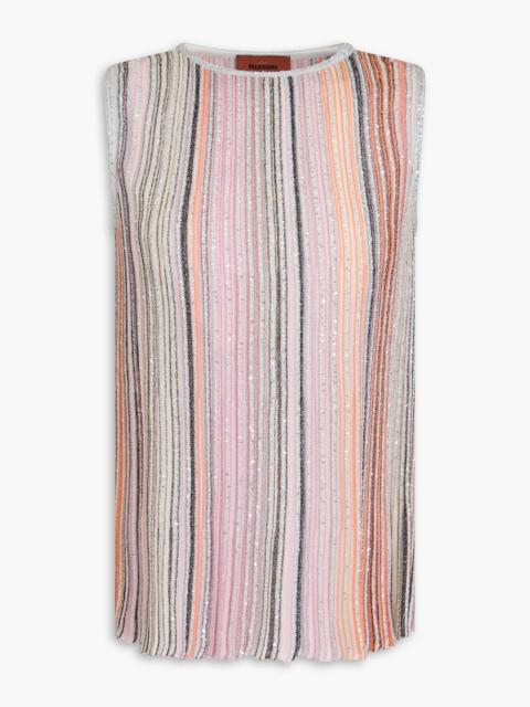 Missoni Sequin-embellished metallic striped ribbed-knit tank