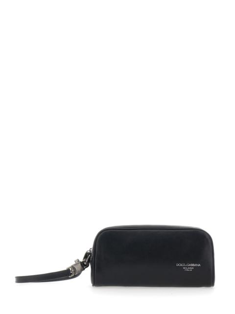 Dolce & Gabbana Dolce & Gabbana Men Black Clutch With Wrist Strap And Logo Lettering On The Front In Leather Man