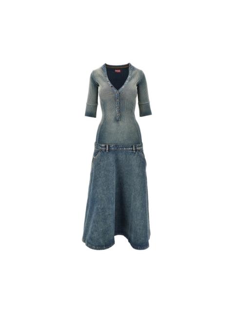 Diesel Diesel Denim Ribbed Knit Midi Dress Blue Women