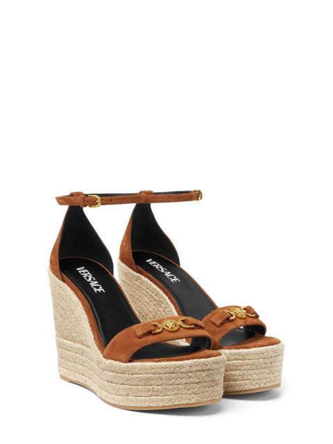 VERSACE Versace Medusa '95 Suede Espadrille Wedge Sandal in Spice Brown-Versace Gold at Nordstrom