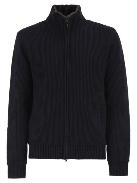 Herno Herno Men Pure Wool Knit Jacket With High Collar And Faux Fur Lining