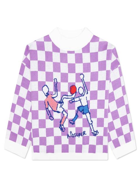 KidSuper CHECKERED SOCCER SWEATER - PURPLE