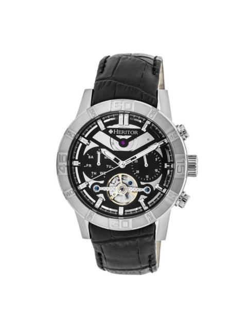 Other Designers Heritor Hannibal Black Open Heart Dial Black Leather Men's Watch HR4102