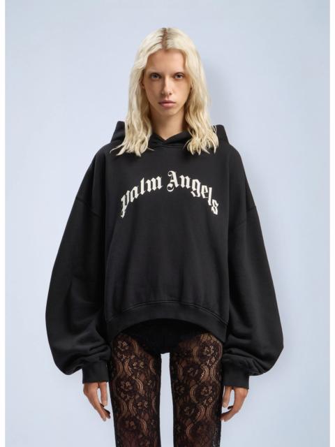 Palm Angels Palm Angels Women Curved Logo Track Crop Hooded Sweatshirt