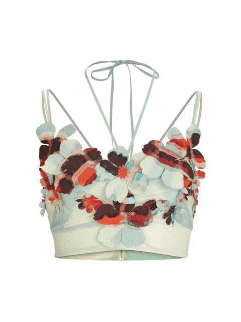 SILVIA TCHERASSI Kim Floral-Appliquéd Stretch-Cotton Crop Top multi