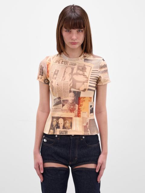 Jean Paul Gaultier Beige Journal Print Rib-Knit Tee