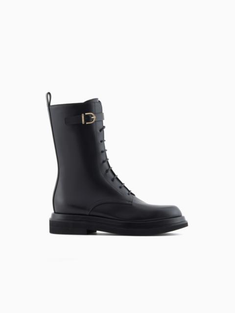 GIORGIO ARMANI SMOOTH LEATHER COMBAT BOOTS