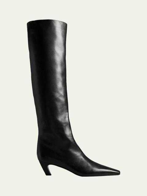 KHAITE Davis Slouchy Leather Knee Boots