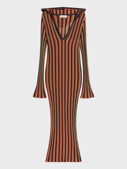 Blumarine LONG STRIPED KNIT DRESS WITH HOOD