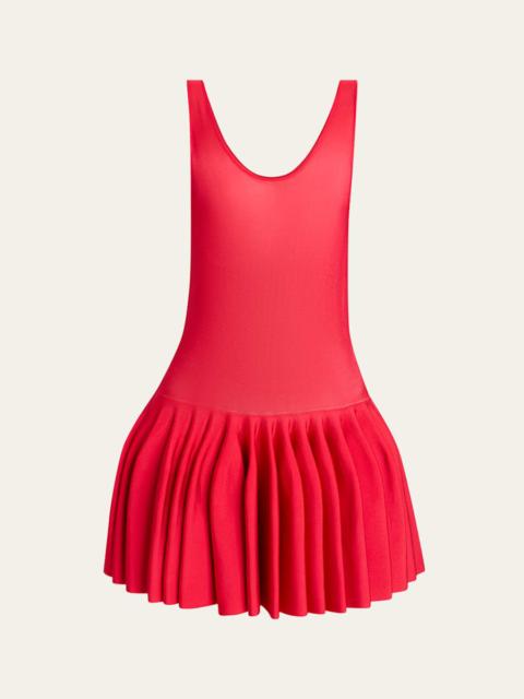 Alaïa Sleeveless Drop-Waist Flared Skirt Mini Dress