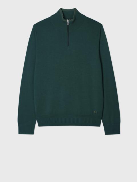 Paul Smith Teal Green Merino Wool Half Zip Sweater