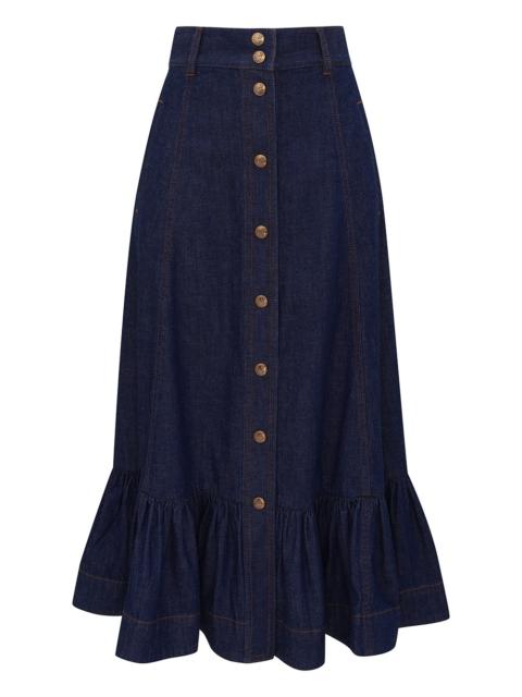 Zimmermann ASTER DENIM FRILL MIDI SKIRT