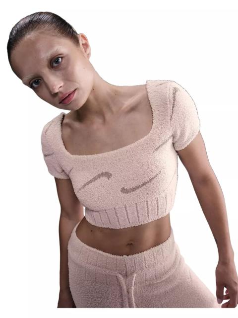 Nike Women's Sportswear Phoenix Cozy Boucle Short-Sleeve Cropped Knit Top -Lt Pink