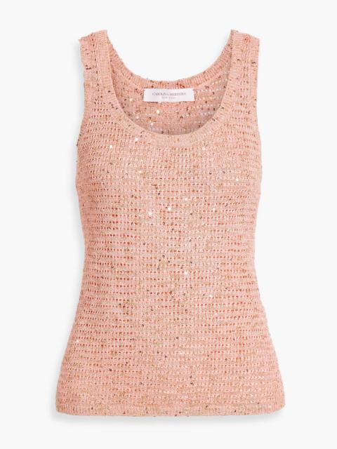 CAROLINA HERRERA Embellished metallic pointelle-knit cotton-blend top