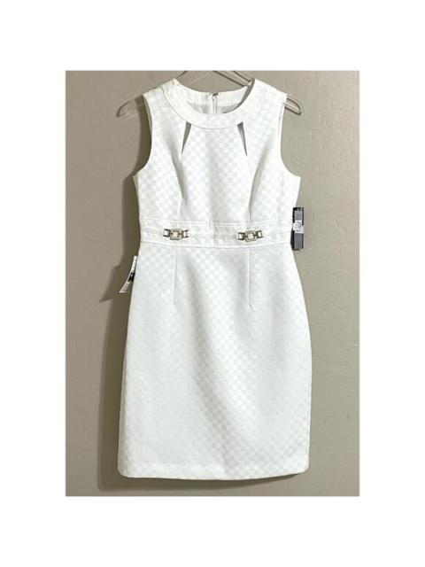 Other Designers T Tahari White Dress Sleeveless Fitted Sheath Pencil Check Knit Dress SZ 8 Nwt