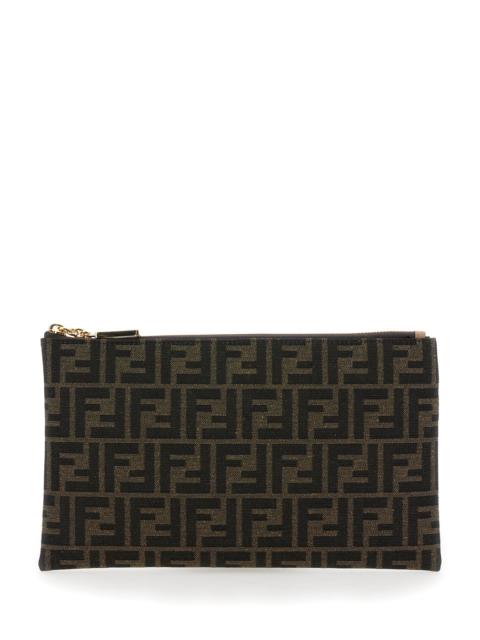 FENDI Fendi Women 'Medium Baguette' Brown Flat Pouch In Ff Jacquard Fabric Woman
